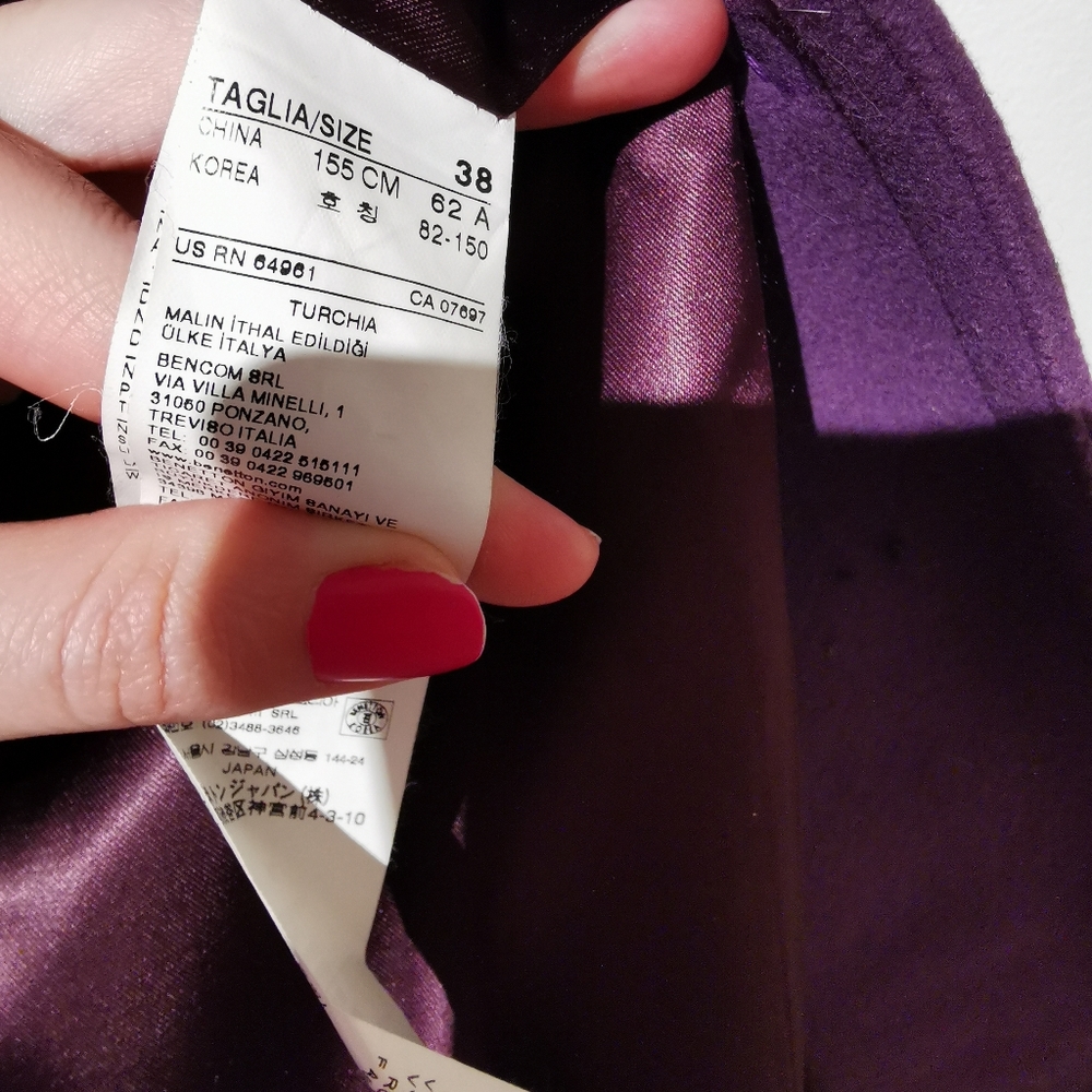 Rare vintage Benetton purple 80% wool tie front hidden button coat s38 - Picture 2 of 6